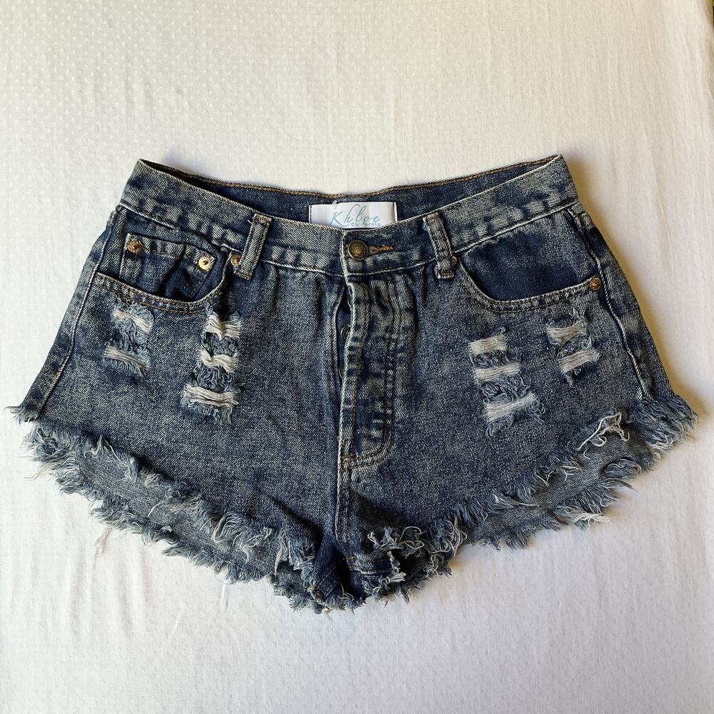 Khloe California Women Shorts M Blue Denim Cutoff Distressed Frayed Hem 1.5"